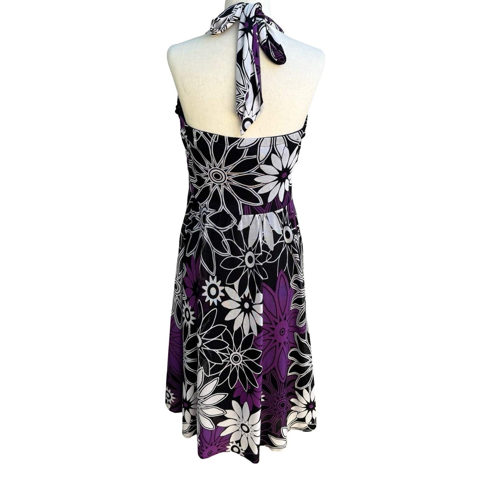 Sangria Y2K Tropical Floral Sunburst Cruise Wear Ruched Halter Midi Dress 14