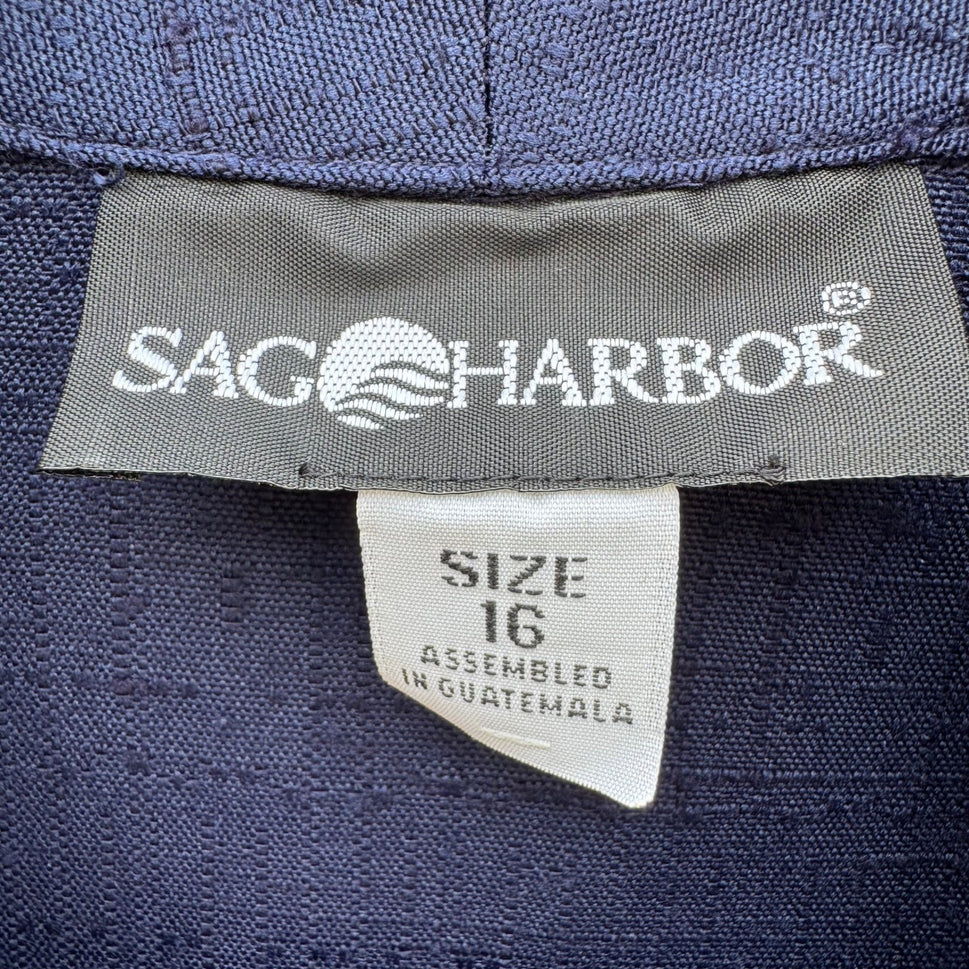 Sag Harbor Vintage Navy Shawl Collar Single Button Textured Jacket Blazer 16