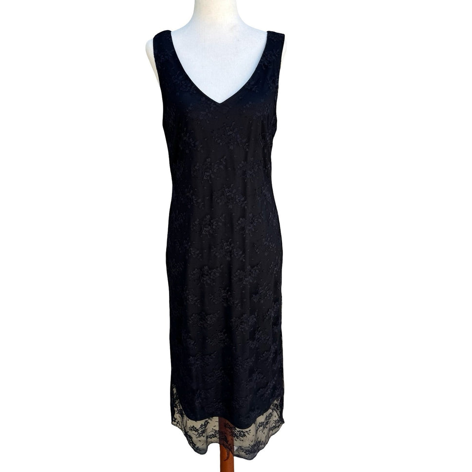 Rabbit Rabbit Rabbit Vintage Floral Lace Cocktail Midi Dress Black Womens 12M