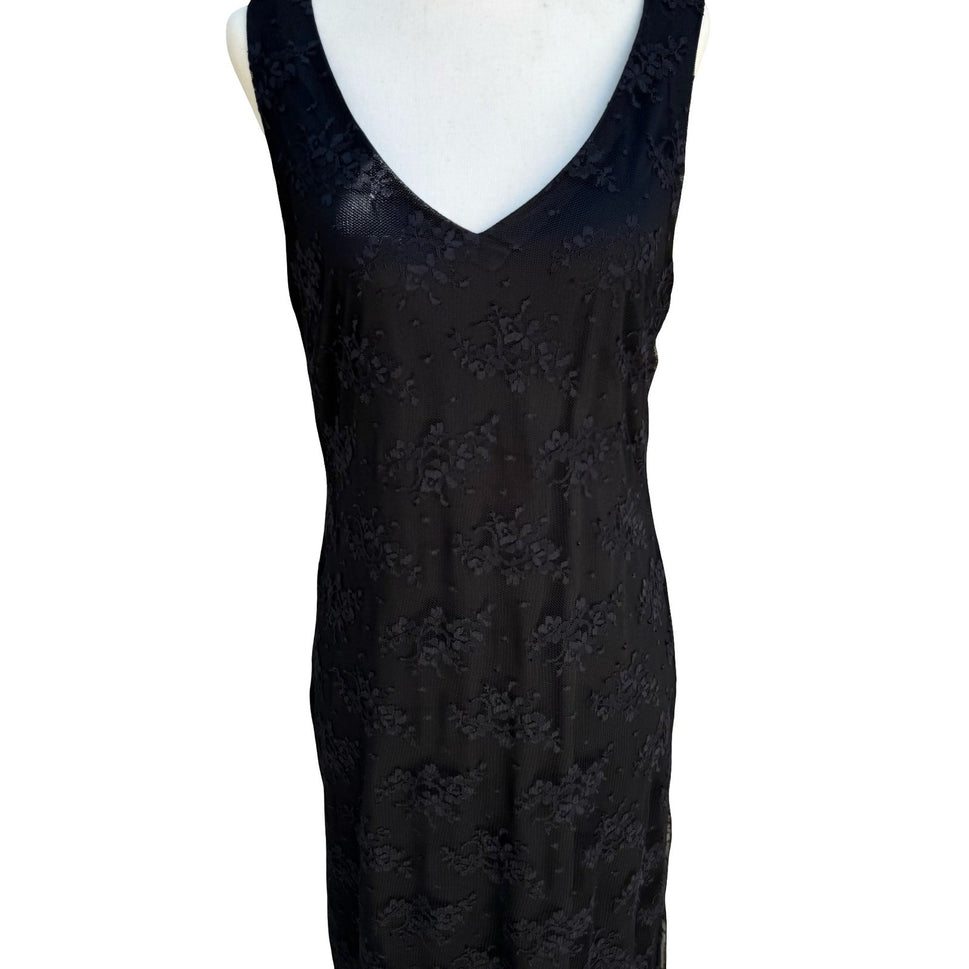 Rabbit Rabbit Rabbit Vintage Floral Lace Cocktail Midi Dress Black Womens 12M