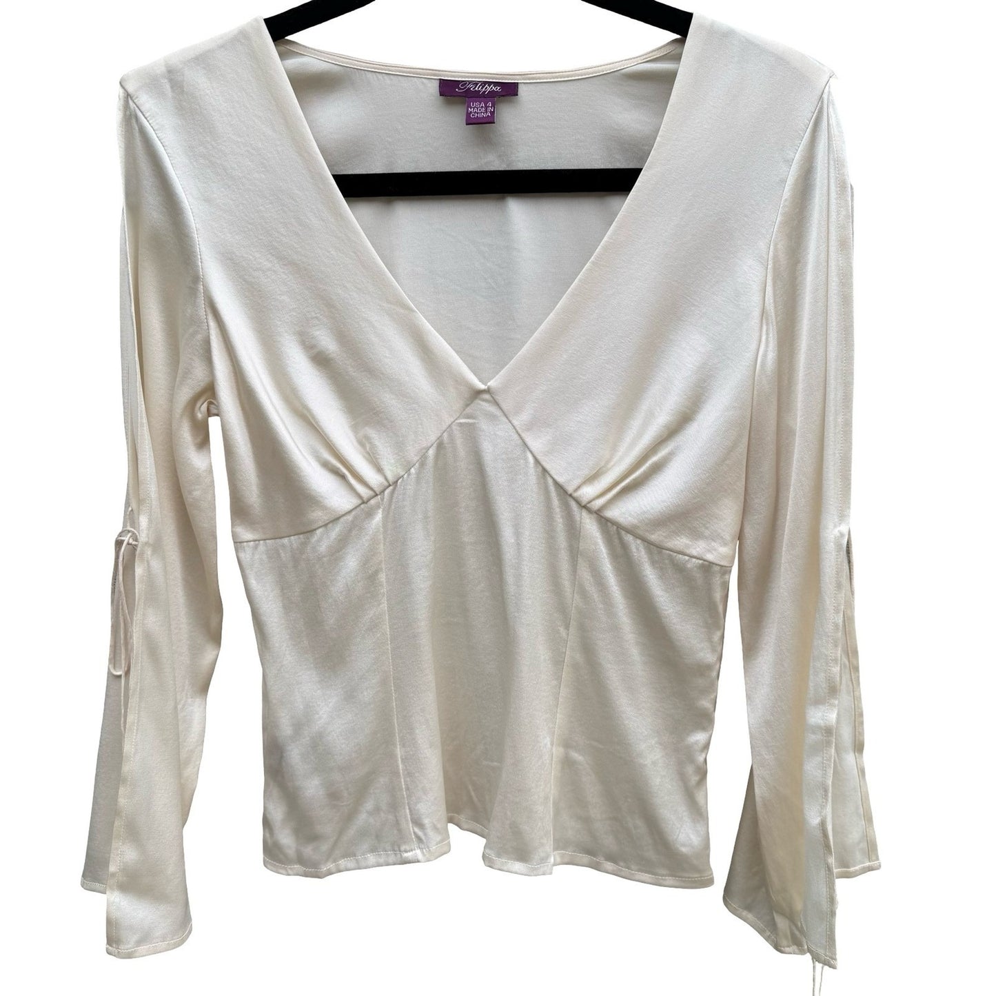Filippa Romantic Fairy Silk Stretch Split Bell Tie Sleeve Empire Waist Blouse 4