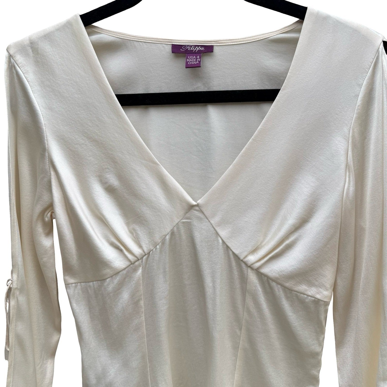Filippa Romantic Fairy Silk Stretch Split Bell Tie Sleeve Empire Waist Blouse 4