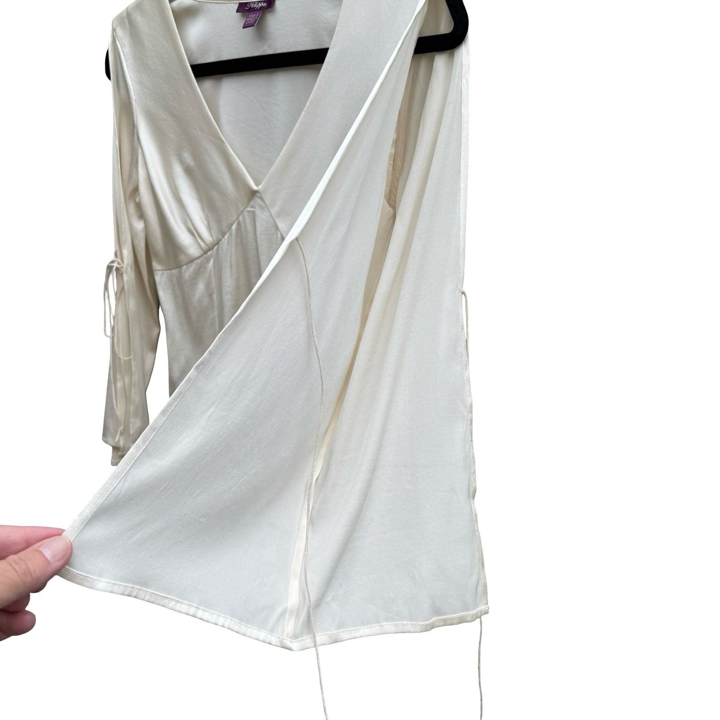 Filippa Romantic Fairy Silk Stretch Split Bell Tie Sleeve Empire Waist Blouse 4