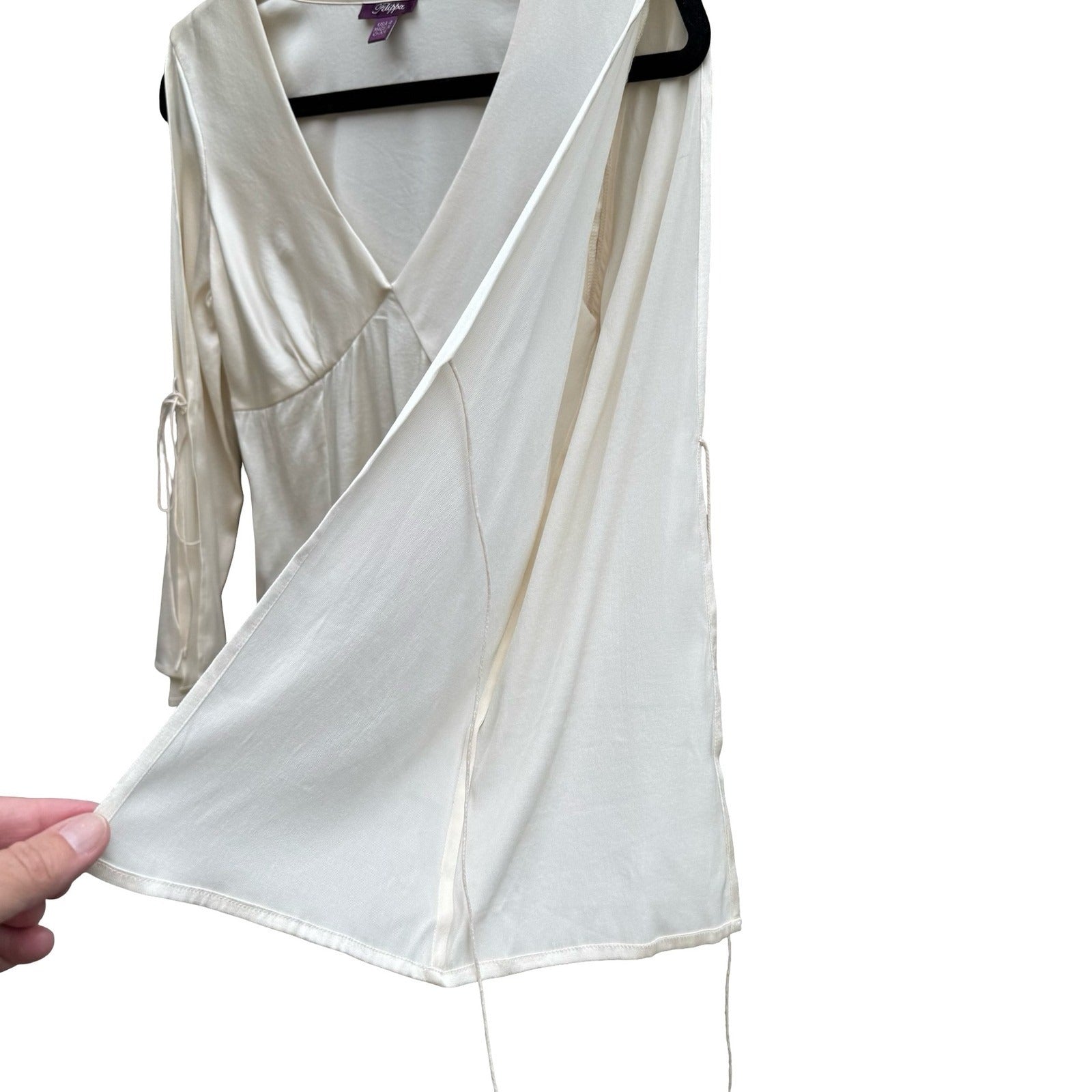 Filippa Romantic Fairy Silk Stretch Split Bell Tie Sleeve Empire Waist Blouse 4