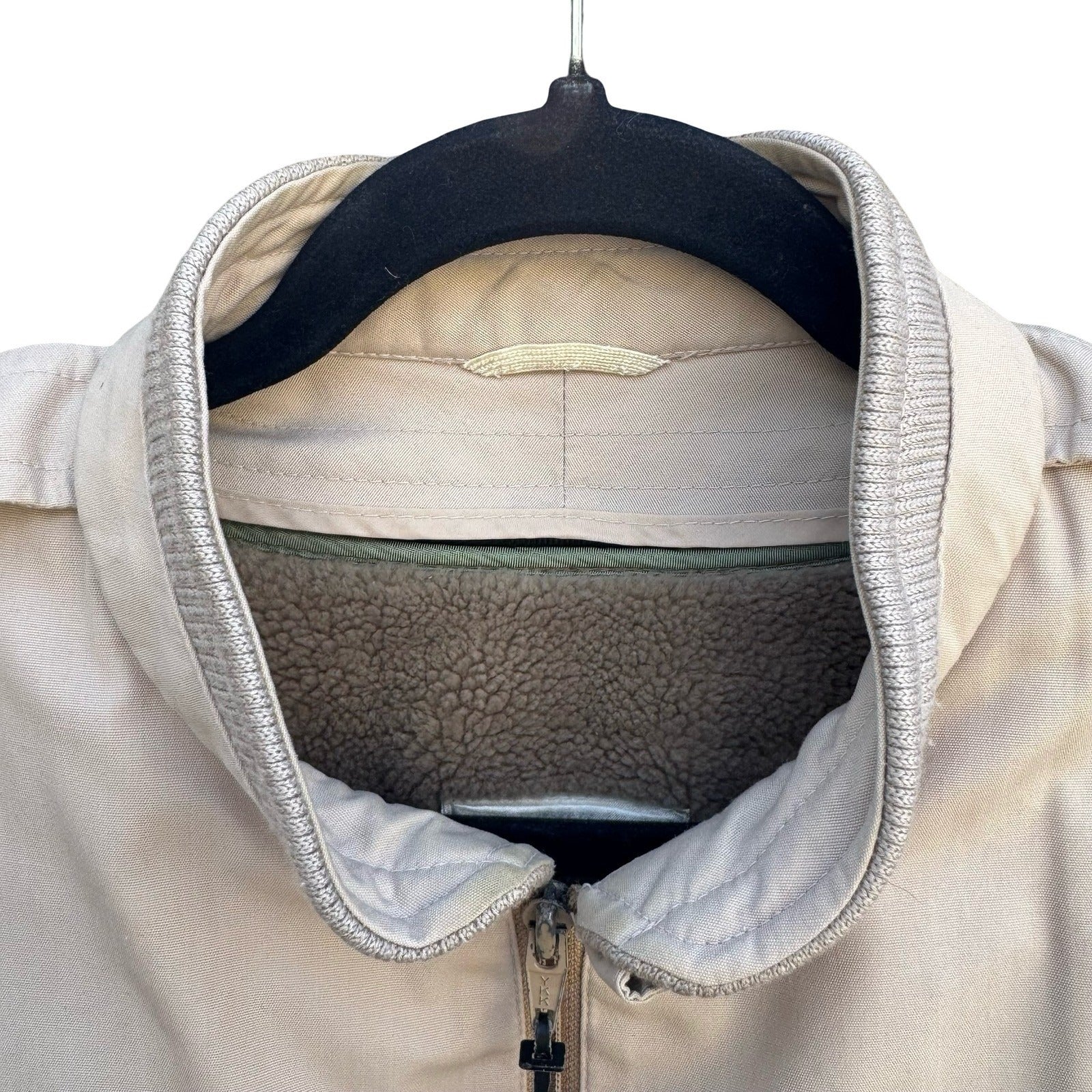 London Fog Vintage 80s Harrington Jacket Tan Beige Full Zip Epaulets Mens 42 Reg