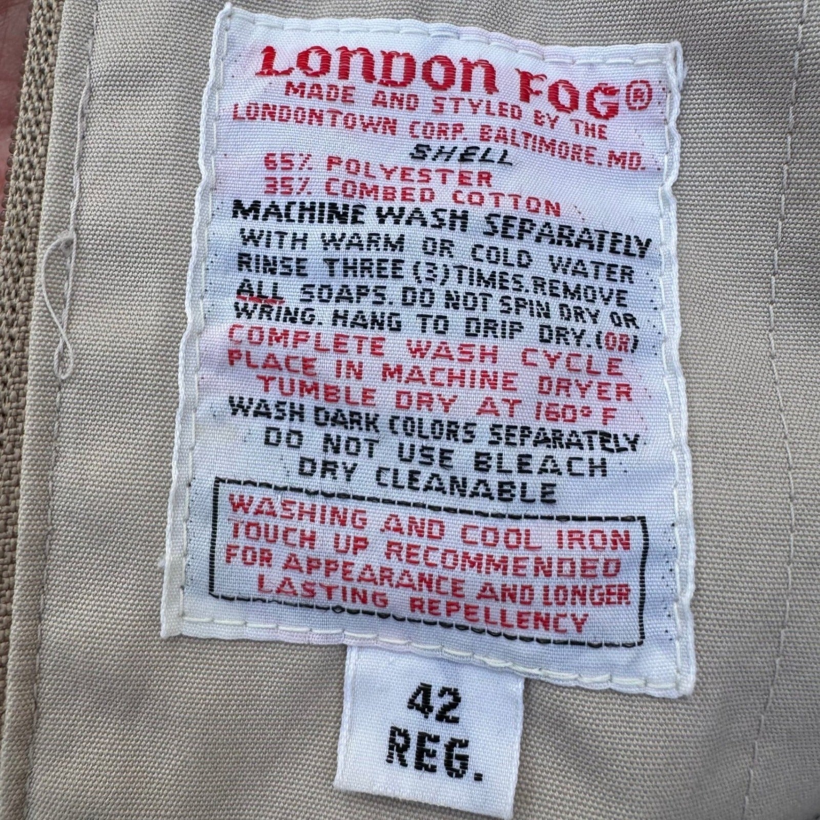 London Fog Vintage 80s Harrington Jacket Tan Beige Full Zip Epaulets Mens 42 Reg