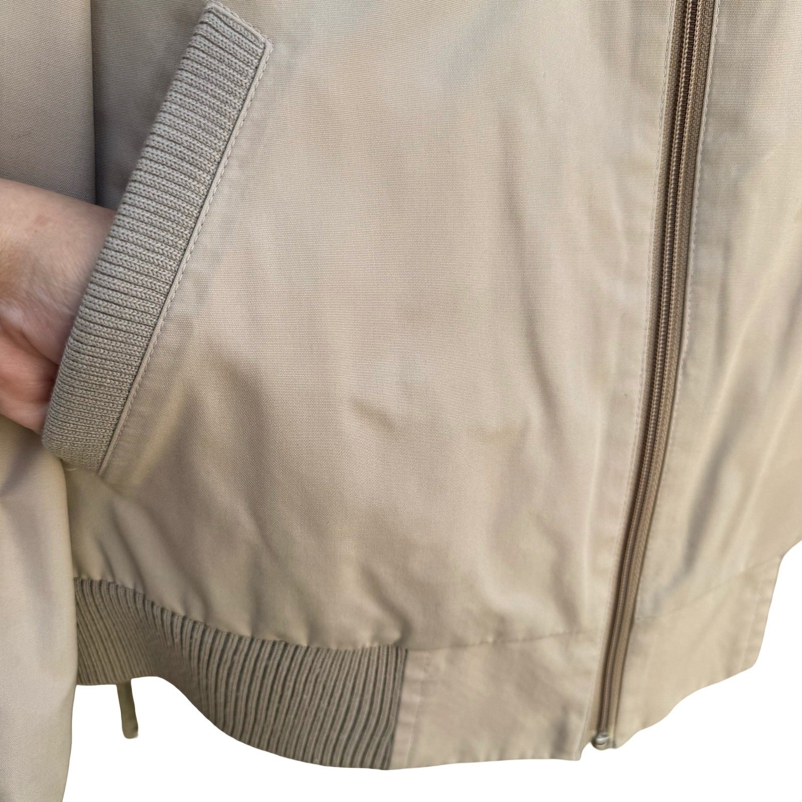 London Fog Vintage 80s Harrington Jacket Tan Beige Full Zip Epaulets Mens 42 Reg