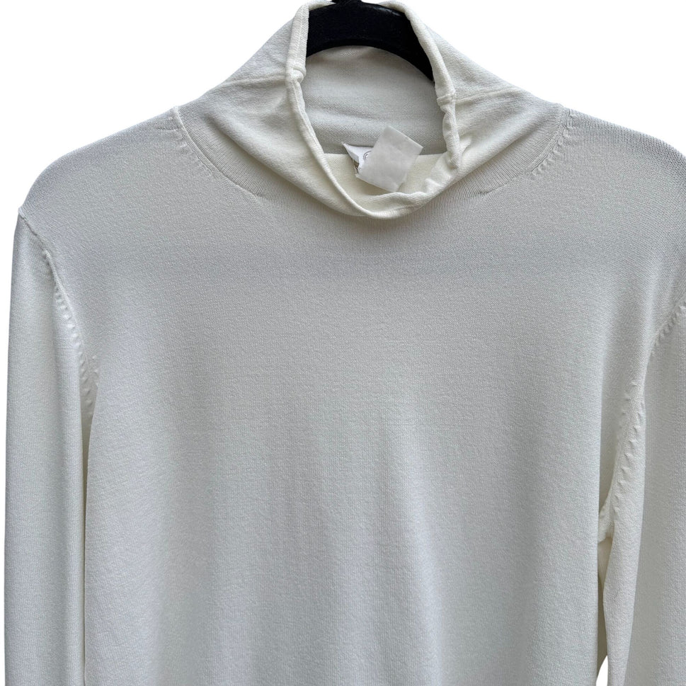 Hot In Hollywood Vintage White Knit Turtleneck Sweater Minimalist Stretch Womens