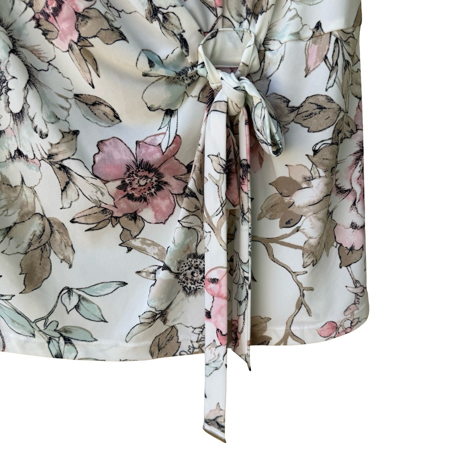 Tommy Hilfiger Shabby Chic Floral Sleeveless Tie Blouse White Pink Womens L NEW
