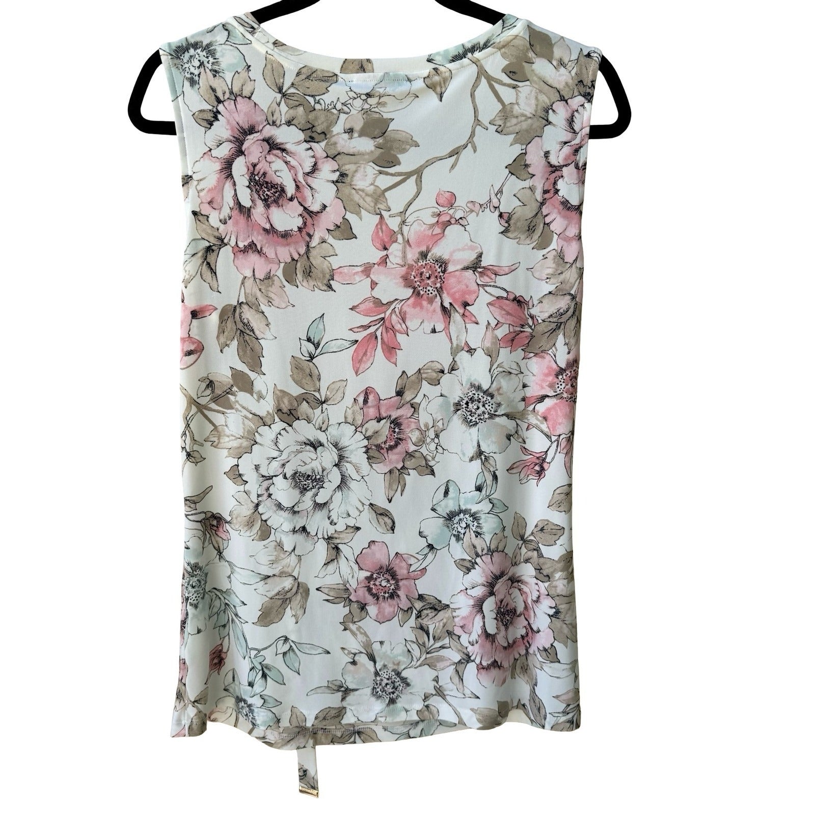Tommy Hilfiger Shabby Chic Floral Sleeveless Tie Blouse White Pink Womens L NEW