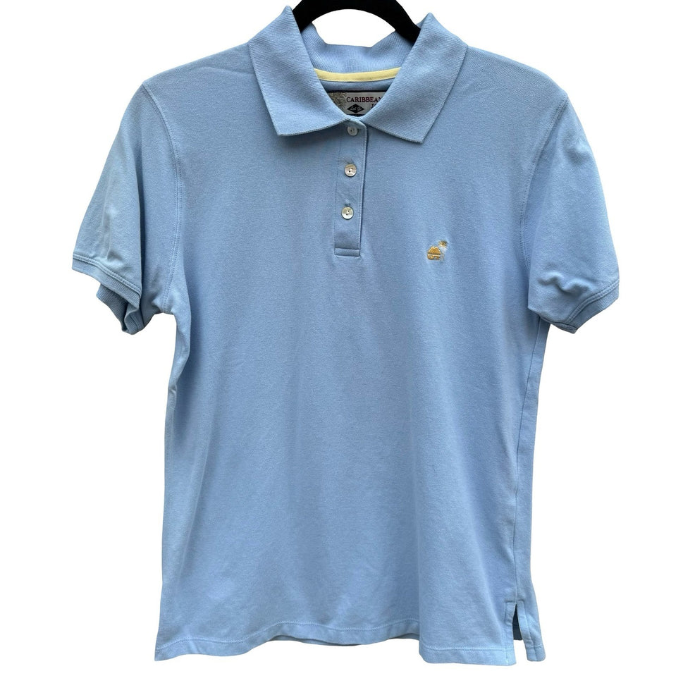 Caribbean Joe Mens Small Light Blue Short Sleeve Pique Polo Shirt Stretch Cotton