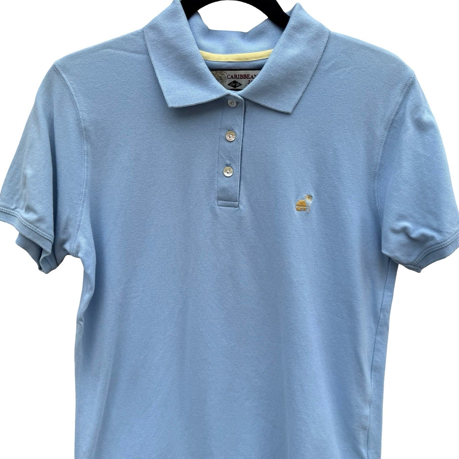 Caribbean Joe Mens Small Light Blue Short Sleeve Pique Polo Shirt Stretch Cotton