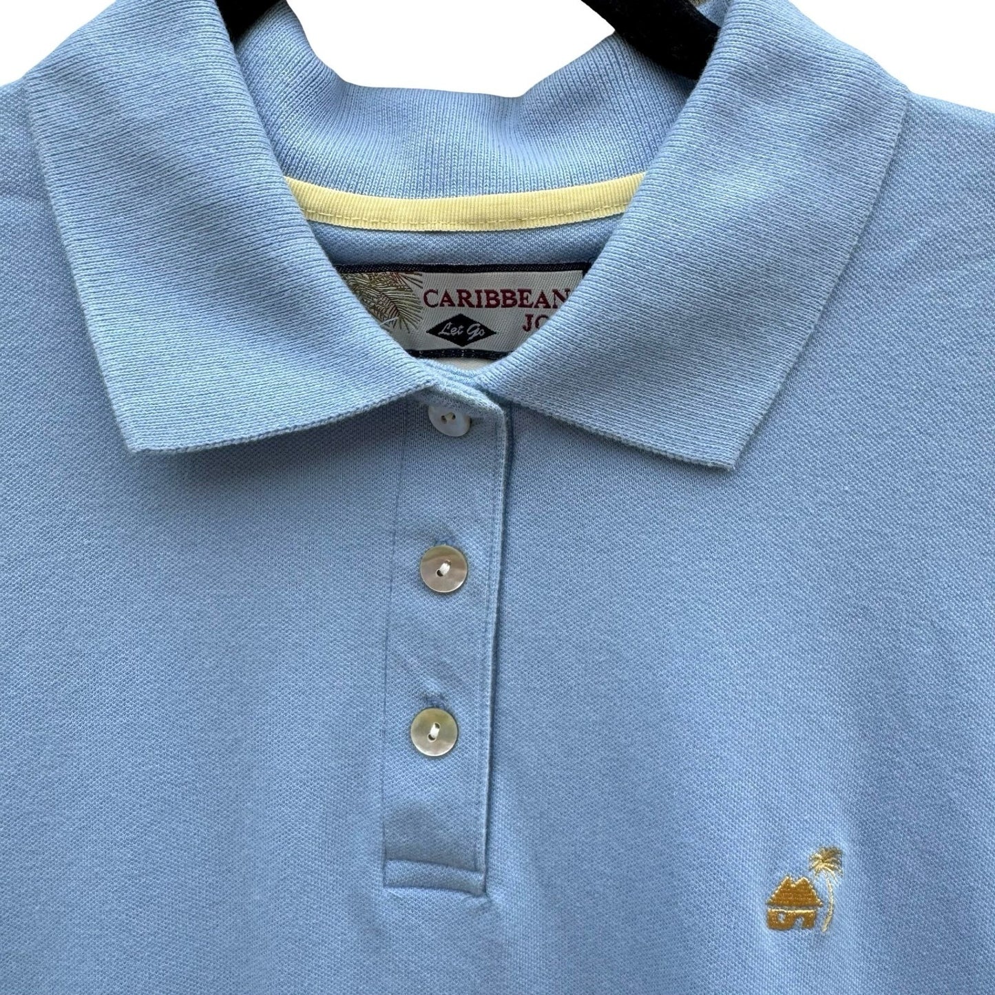 Caribbean Joe Mens Small Light Blue Short Sleeve Pique Polo Shirt Stretch Cotton