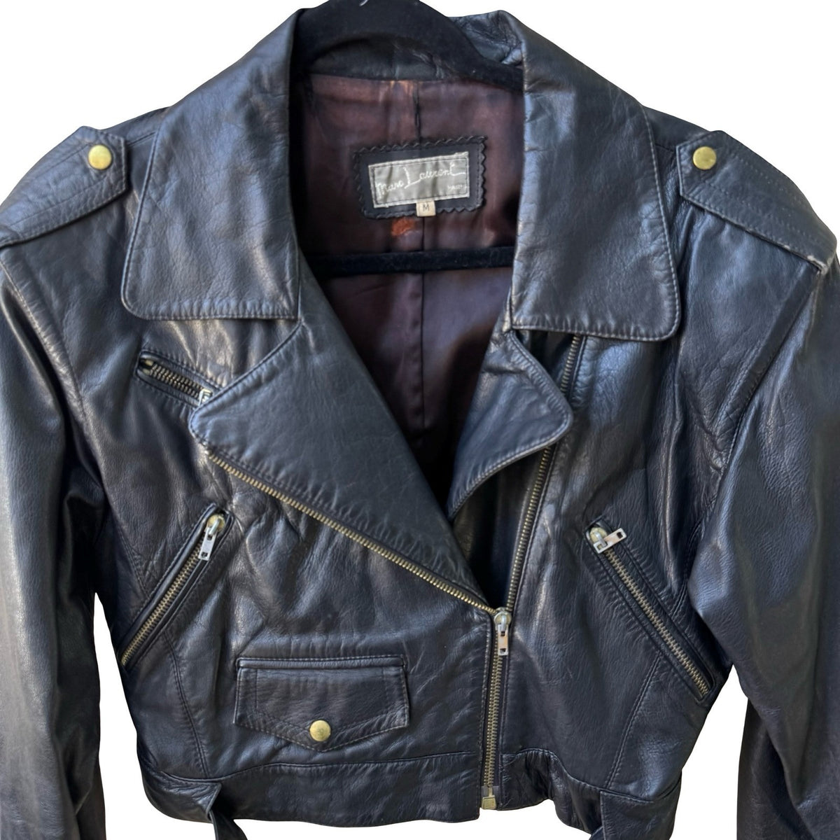 Marc Laurent Vintage 80s Belted Rocker Grunge Biker Moto Leather Jacket Black M