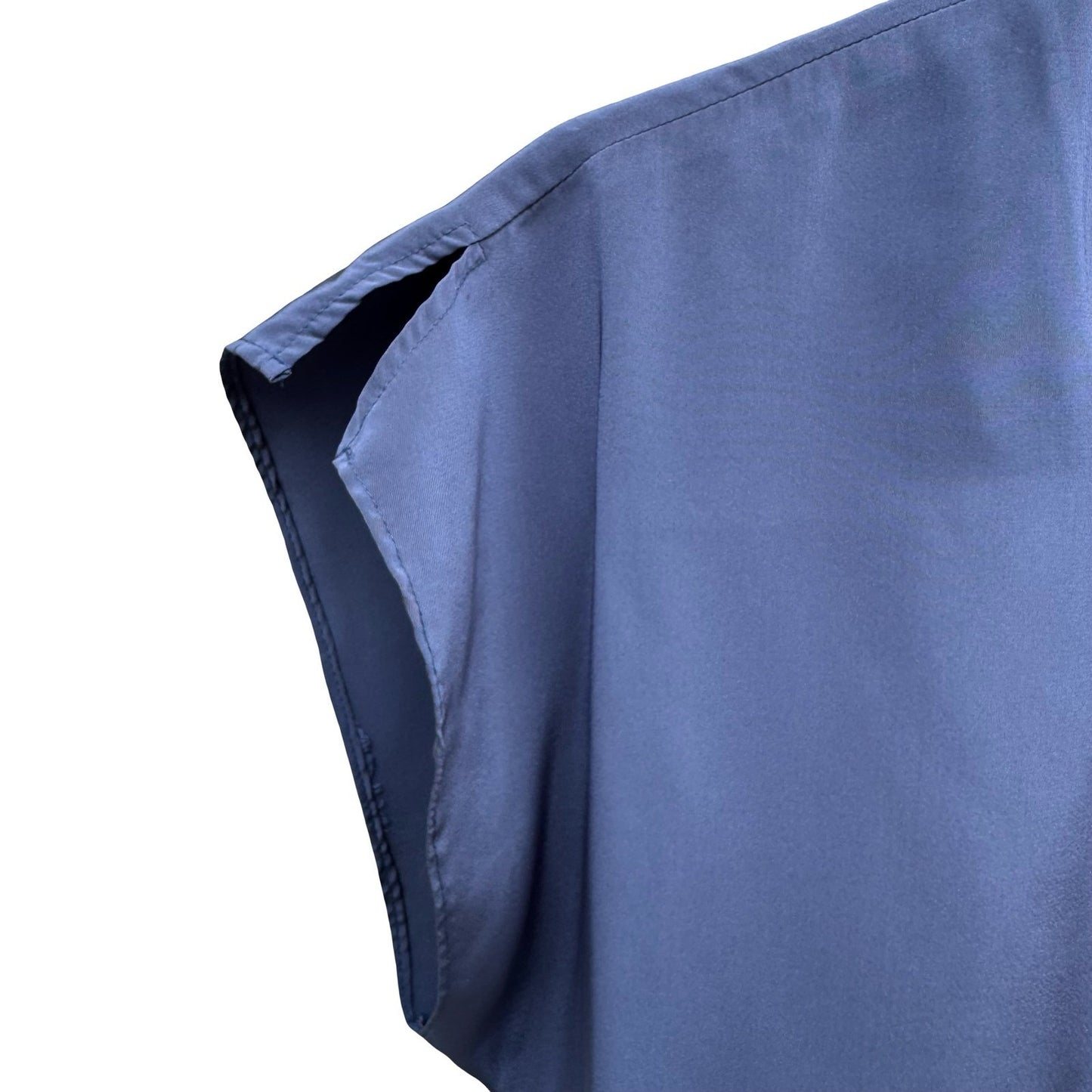 Espresso Vintage Slate Blue Satin Button Front Blouse Split Neck Short Sleeve 6