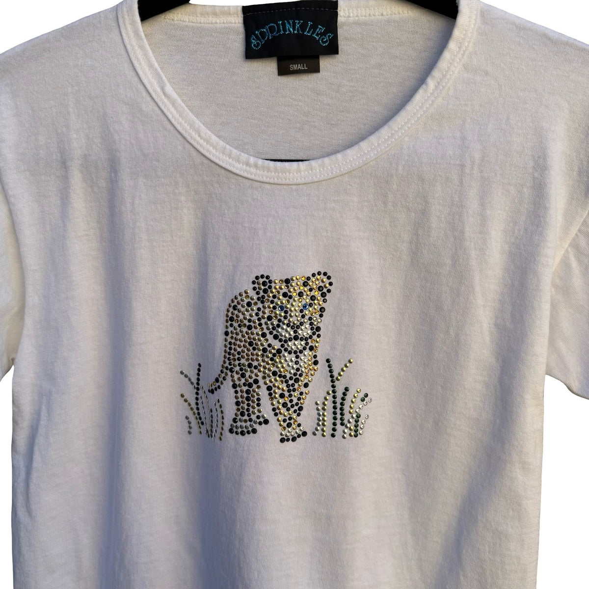 Sprinkles Y2K 90s Rhinestone Studded Leopard Graphic Shirt S Made in USA Cotton