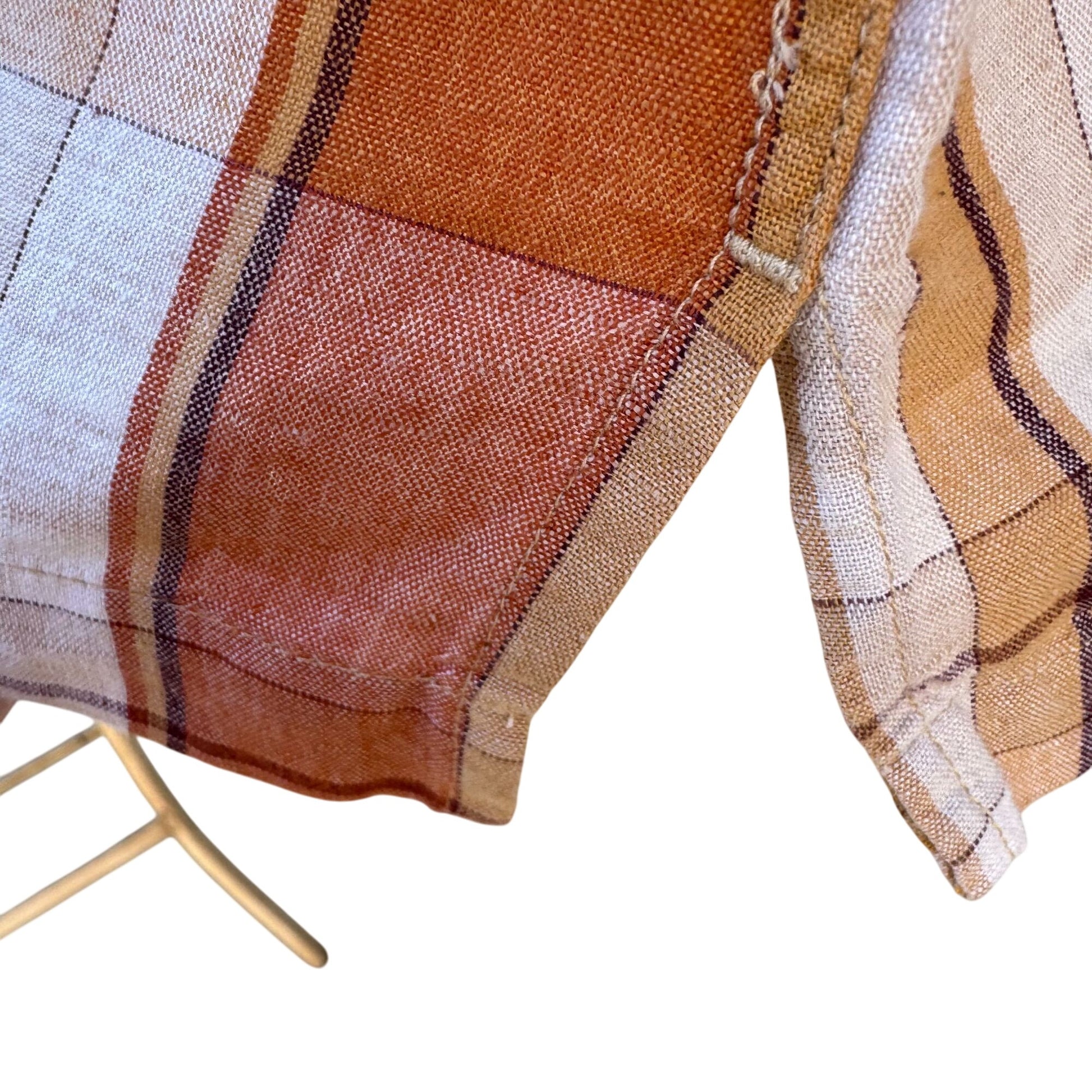 Arrow Mens Orange Plaid Linen Cotton Short Sleeve Button-Up Short Sleeve Shirt L