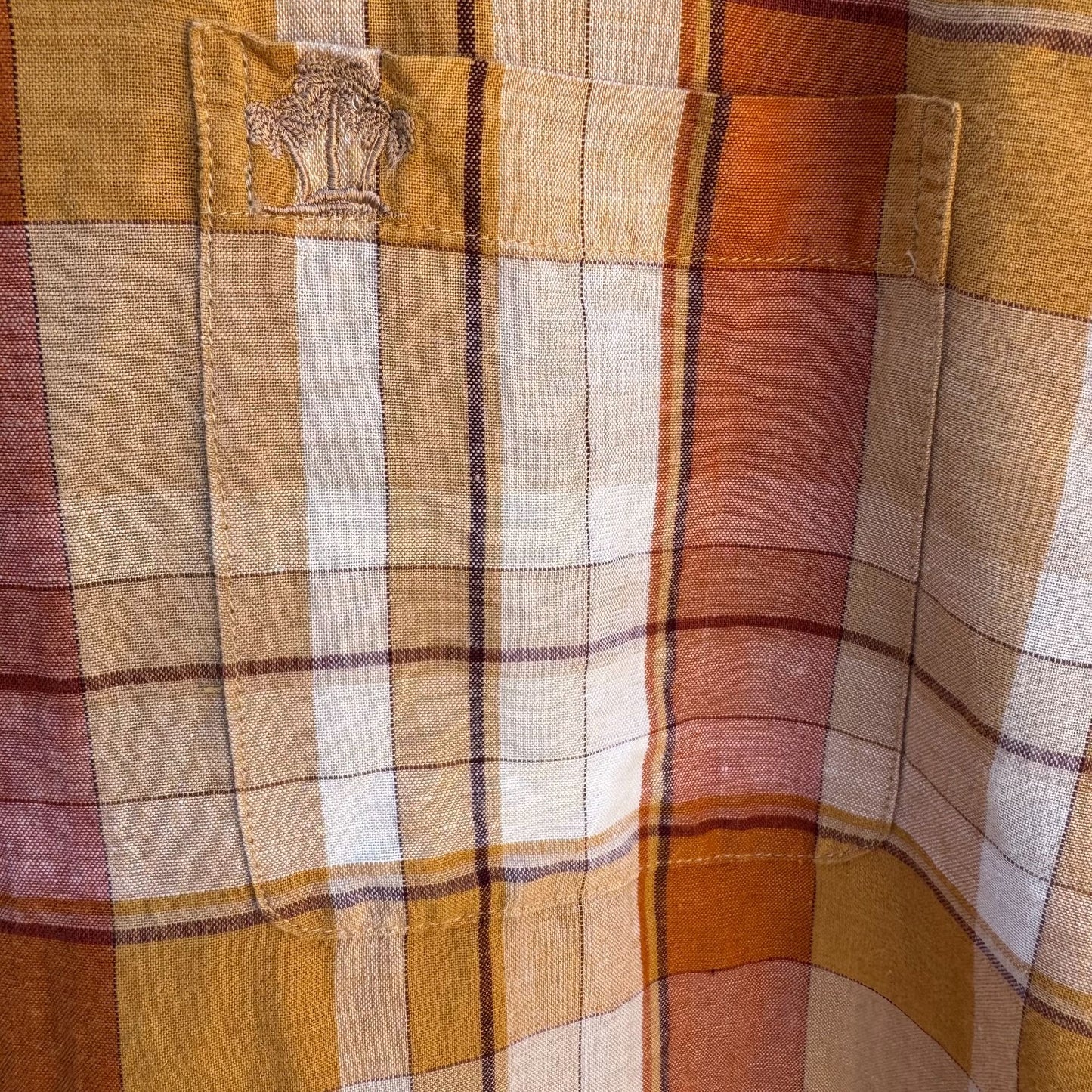 Arrow Mens Orange Plaid Linen Cotton Short Sleeve Button-Up Short Sleeve Shirt L