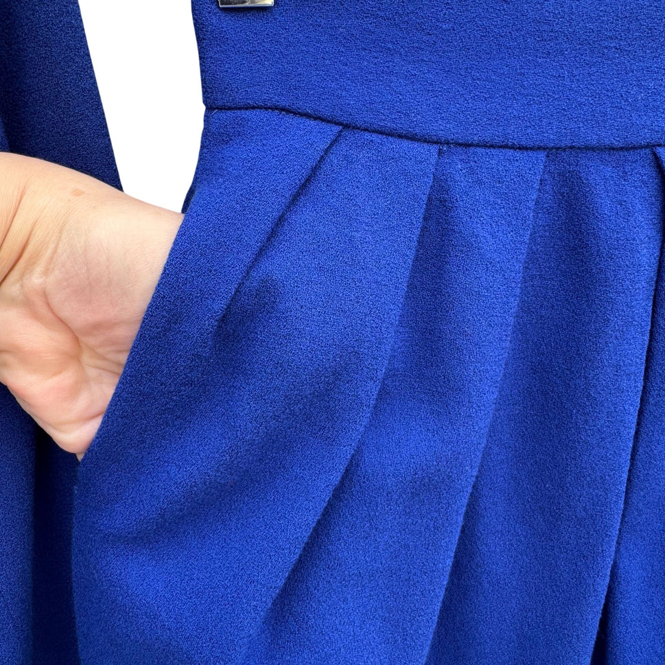 Michelle Stuart Petite Vintage Wool Royal Blue Blazer Pleated Skirt Set Womens 4