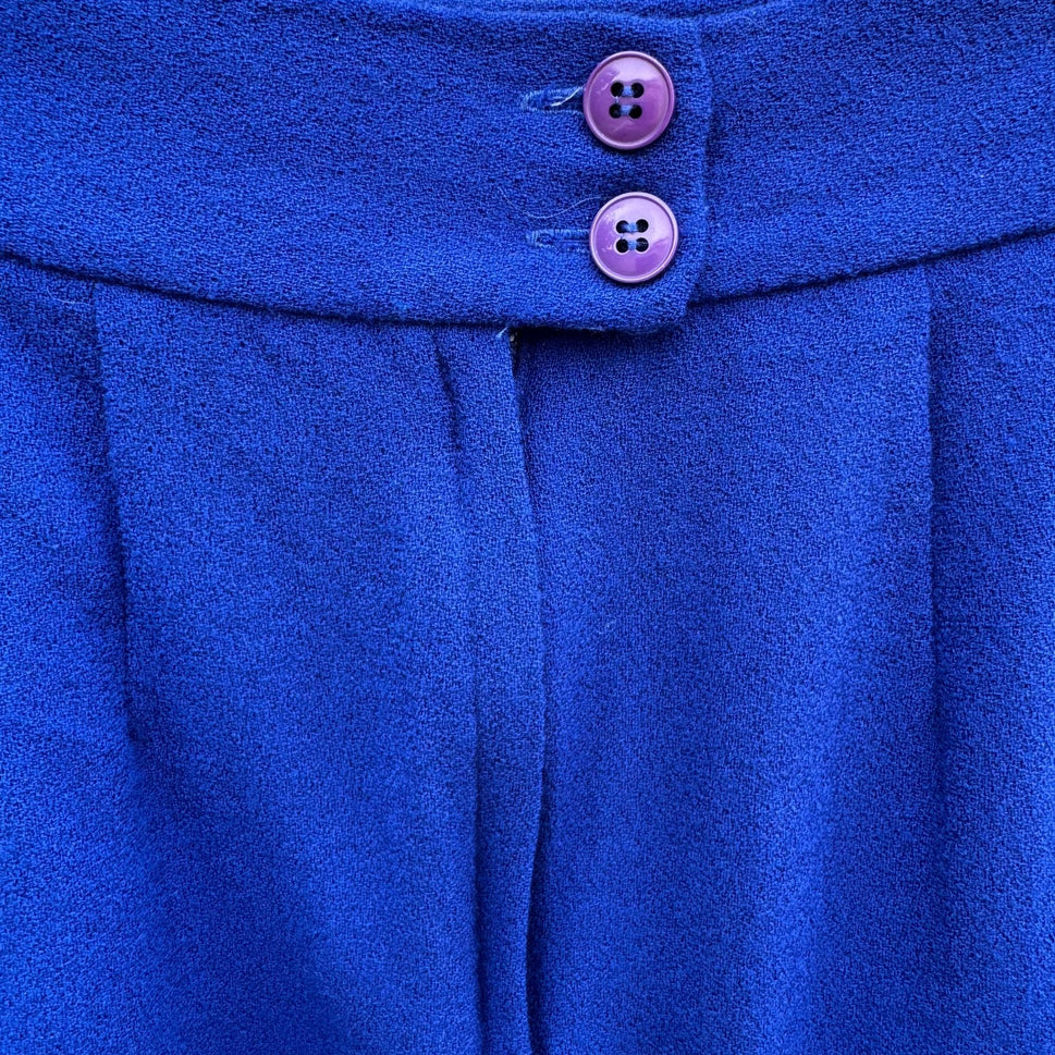 Michelle Stuart Petite Vintage Wool Royal Blue Blazer Pleated Skirt Set Womens 4