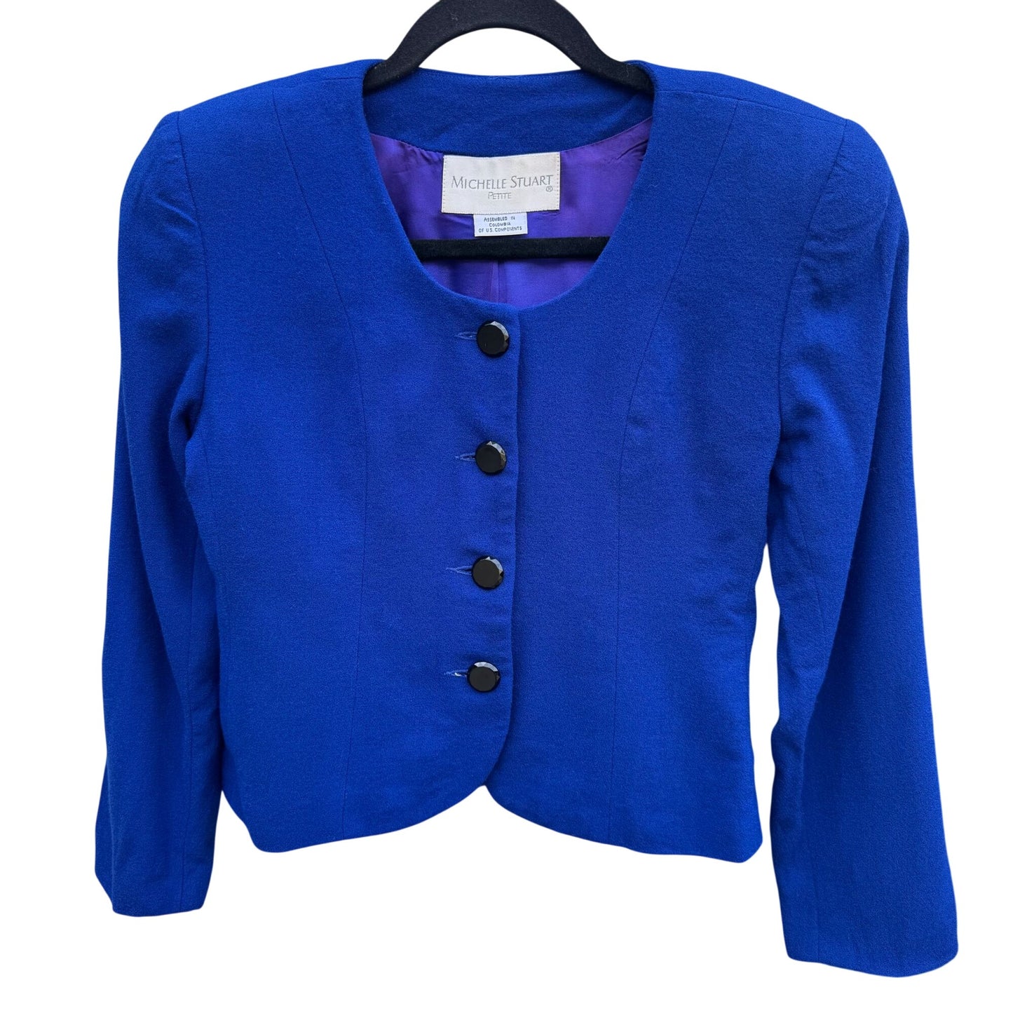 Michelle Stuart Petite Vintage Wool Royal Blue Blazer Pleated Skirt Set Womens 4