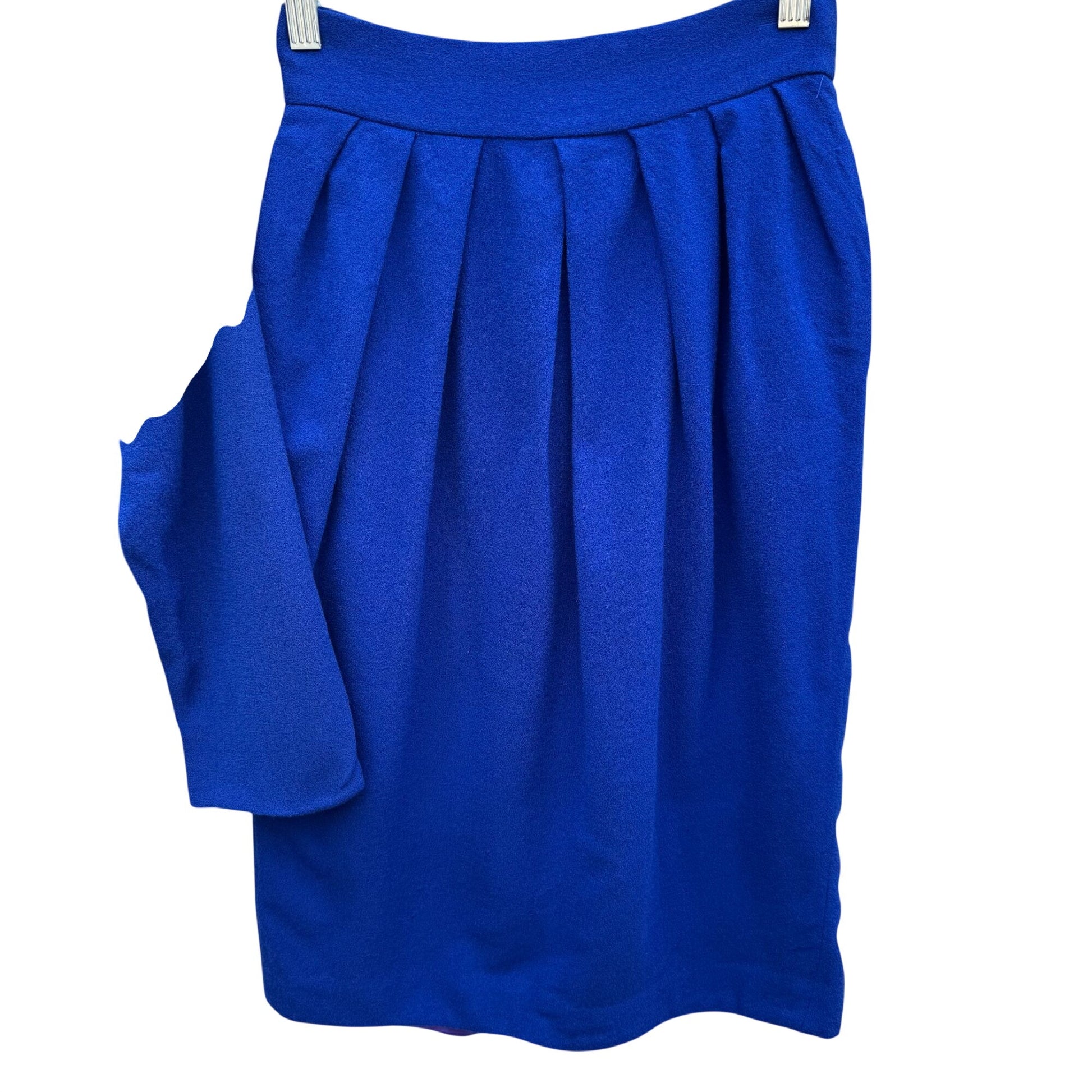 Michelle Stuart Petite Vintage Wool Royal Blue Blazer Pleated Skirt Set Womens 4
