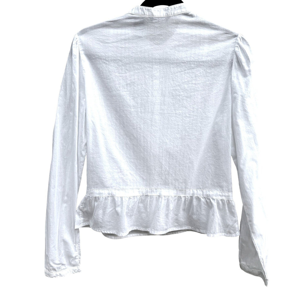 New York & Company Cottagecore Coquette Pintuck Lace Peplum Victorian Blouse M
