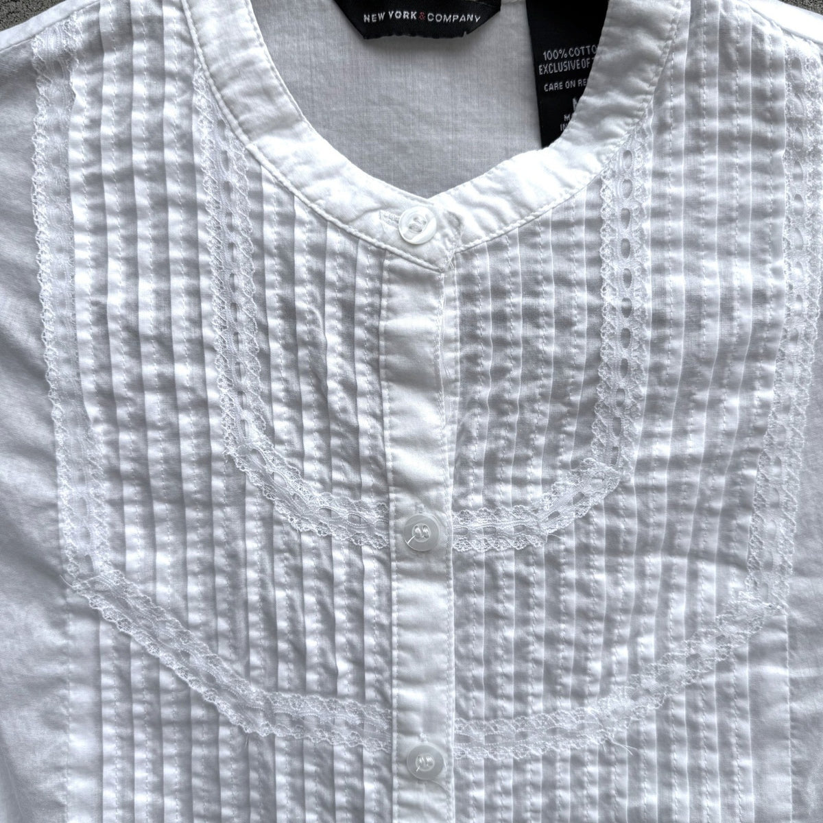 New York & Company Cottagecore Coquette Pintuck Lace Peplum Victorian Blouse M