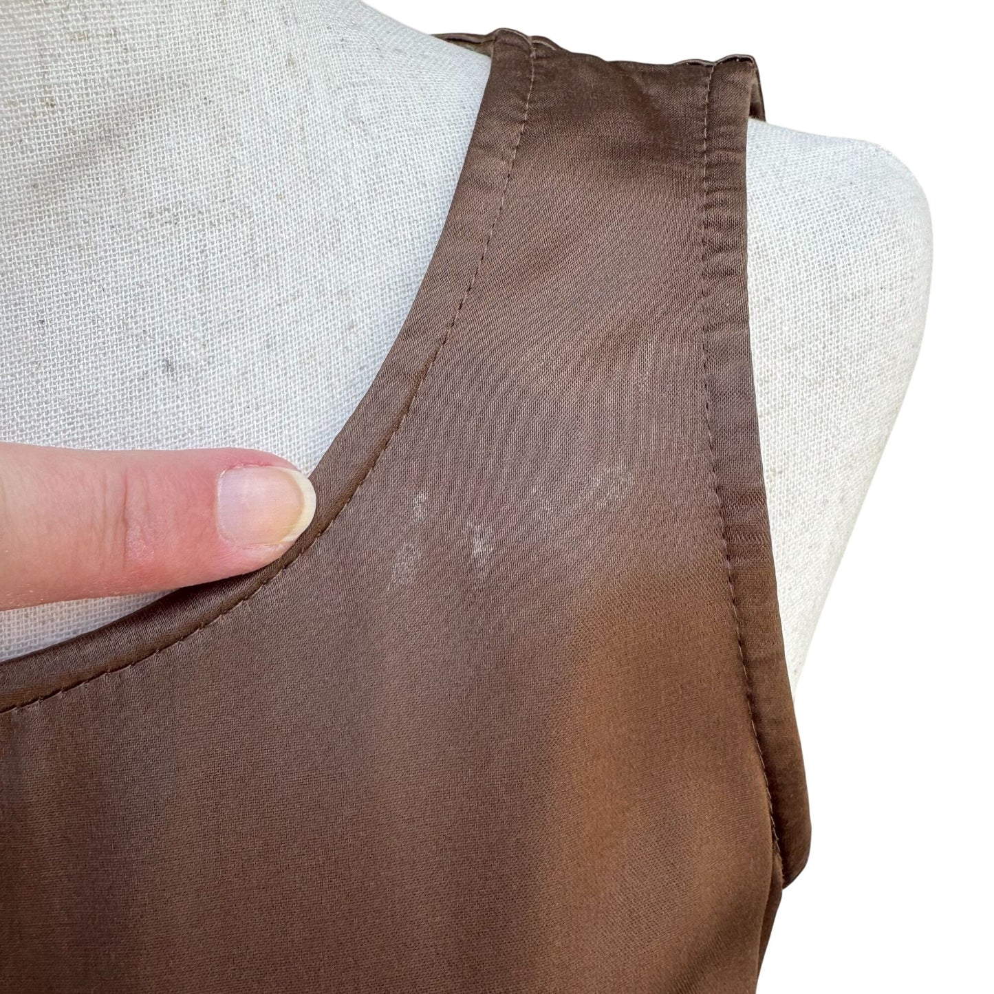 All That Jazz Vintage 90s Sleeveless Brown Satin Goddess Elegant Formal Dress S