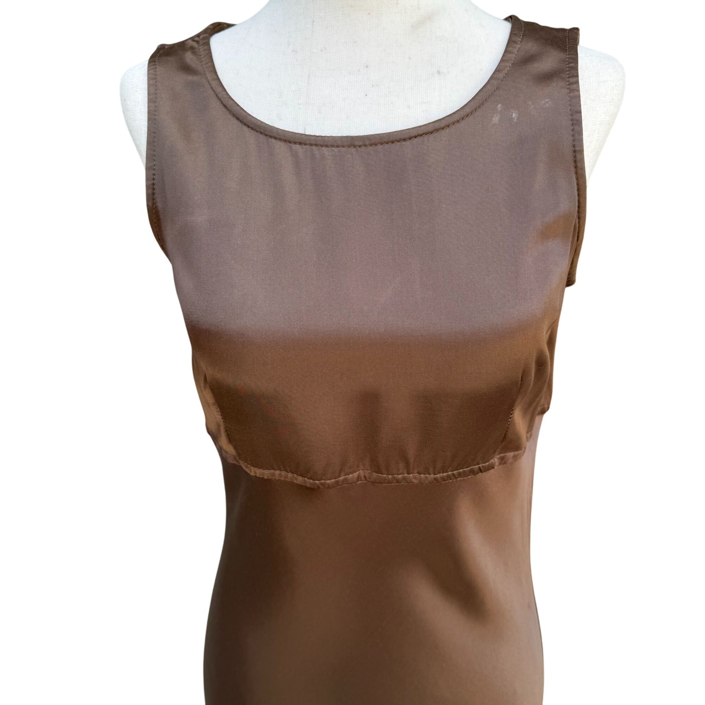 All That Jazz Vintage 90s Sleeveless Brown Satin Goddess Elegant Formal Dress S