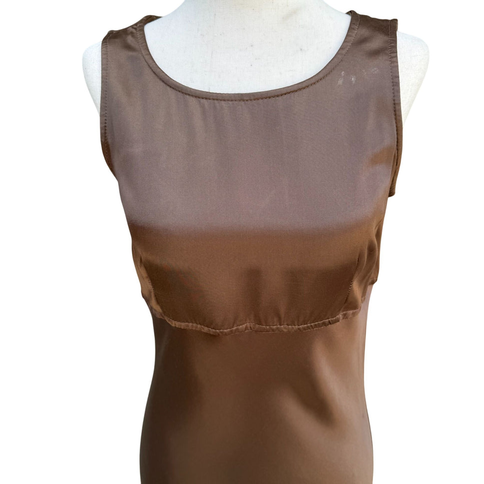 All That Jazz Vintage 90s Sleeveless Brown Satin Goddess Elegant Formal Dress S