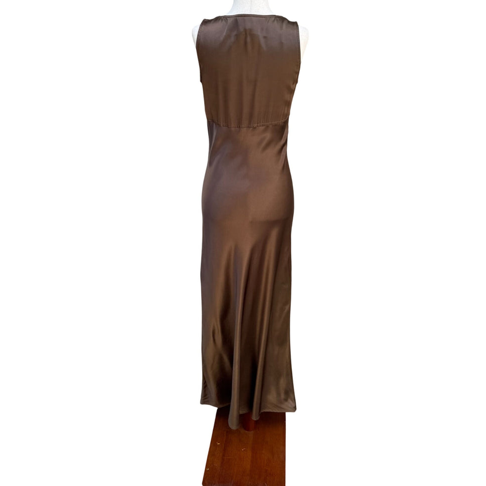 All That Jazz Vintage 90s Sleeveless Brown Satin Goddess Elegant Formal Dress S