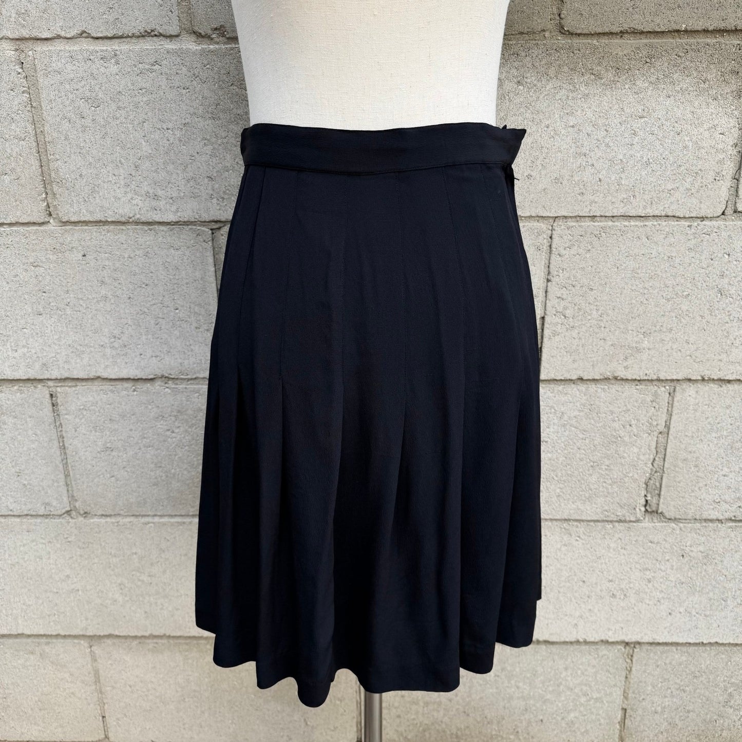 Ann Tjian for Kenar Vintage Black Pleated A Line Crepe Skirt Womens 4 Academia