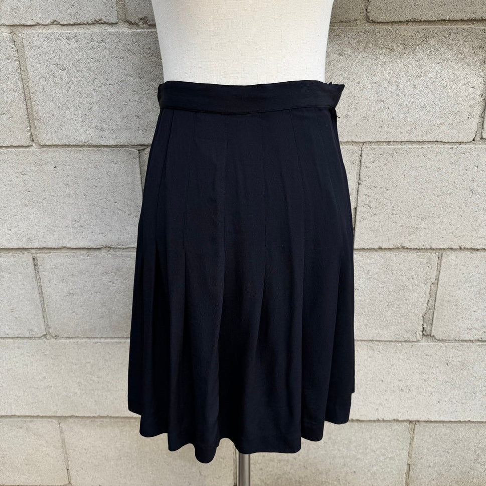Ann Tjian for Kenar Vintage Black Pleated A Line Crepe Skirt Womens 4 Academia
