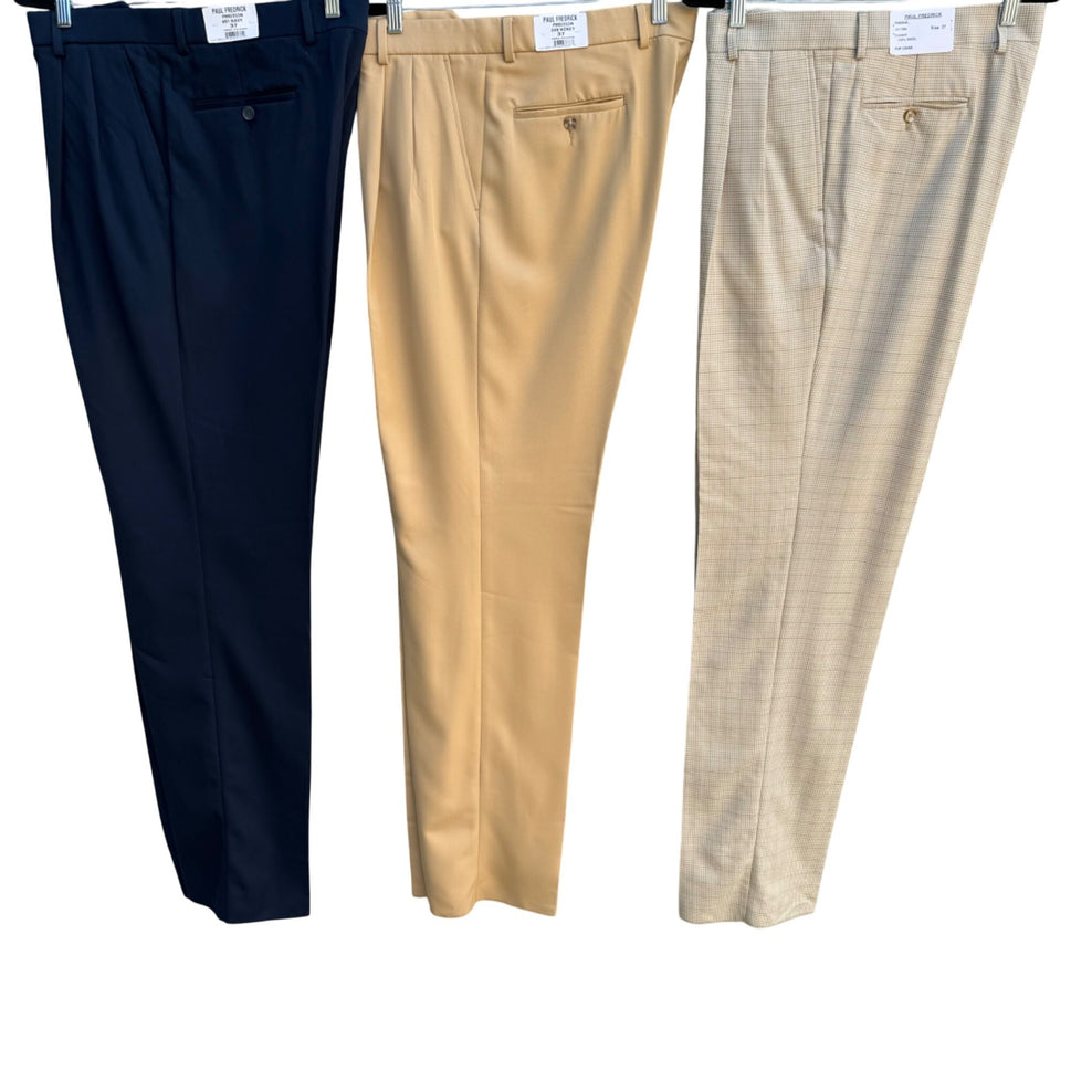 Paul Fredrick Mens Set Of 3 Navy Beige & Checkered Pleated Dress Pants New 37W