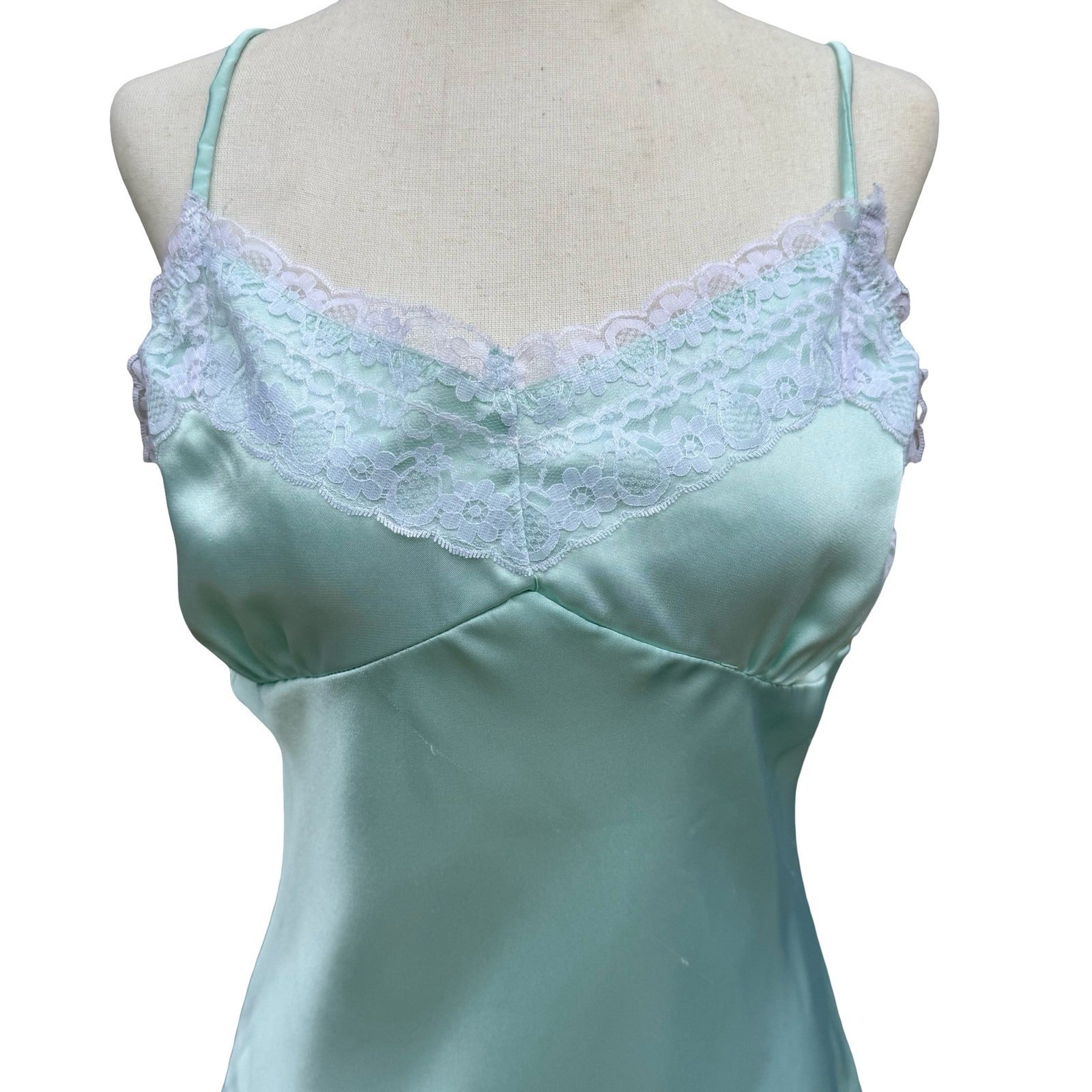 Coquette 90265 Vintage Y2K Mint Satin Lace Camisole Top Womens M Tank Fairy