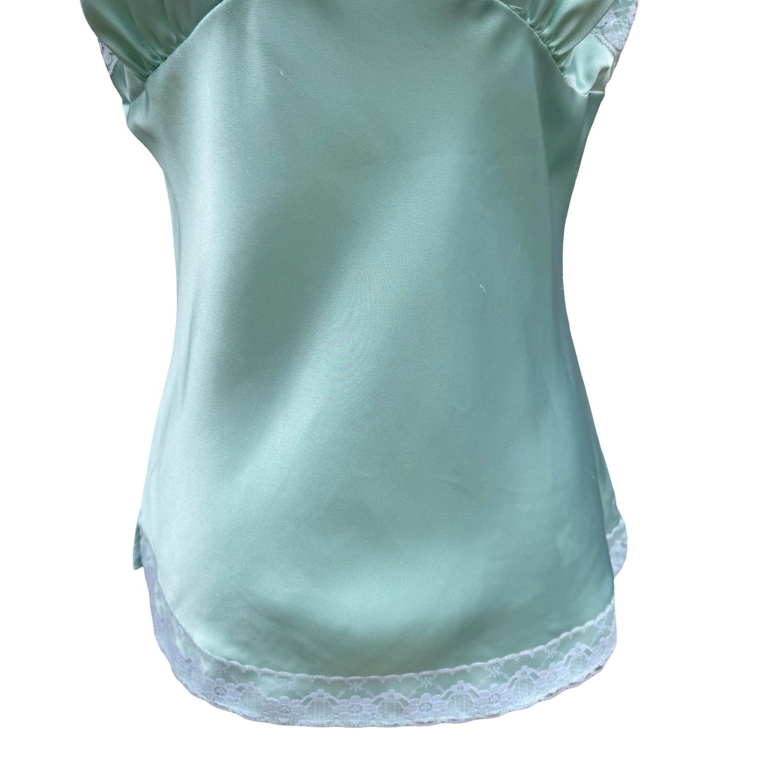 Coquette 90265 Vintage Y2K Mint Satin Lace Camisole Top Womens M Tank Fairy