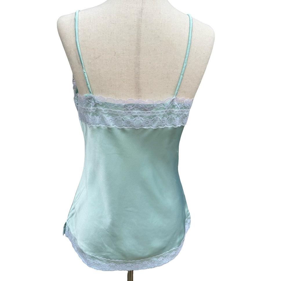 Coquette 90265 Vintage Y2K Mint Satin Lace Camisole Top Womens M Tank Fairy