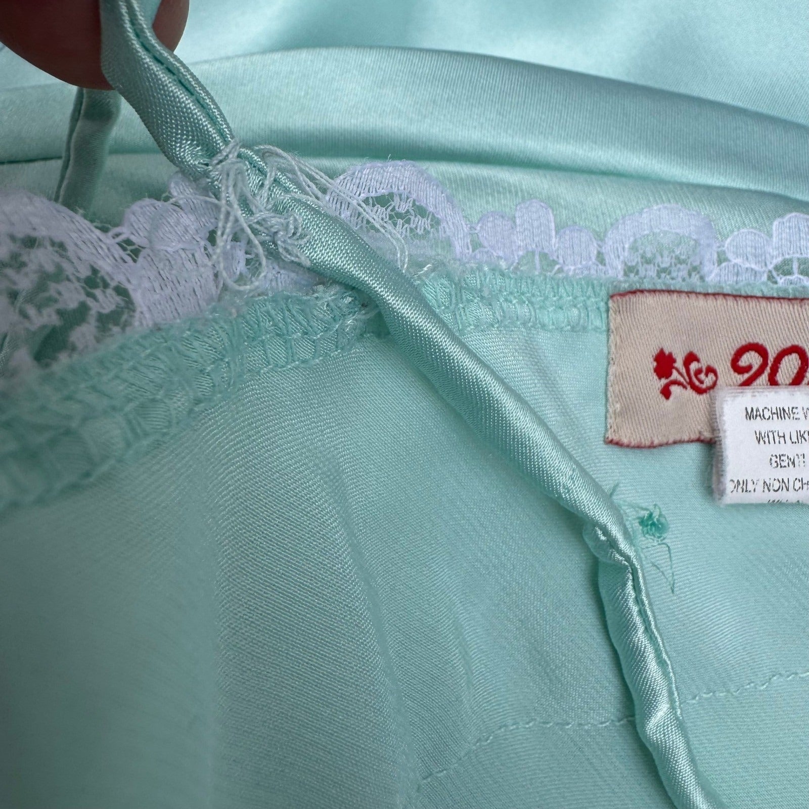 Coquette 90265 Vintage Y2K Mint Satin Lace Camisole Top Womens M Tank Fairy