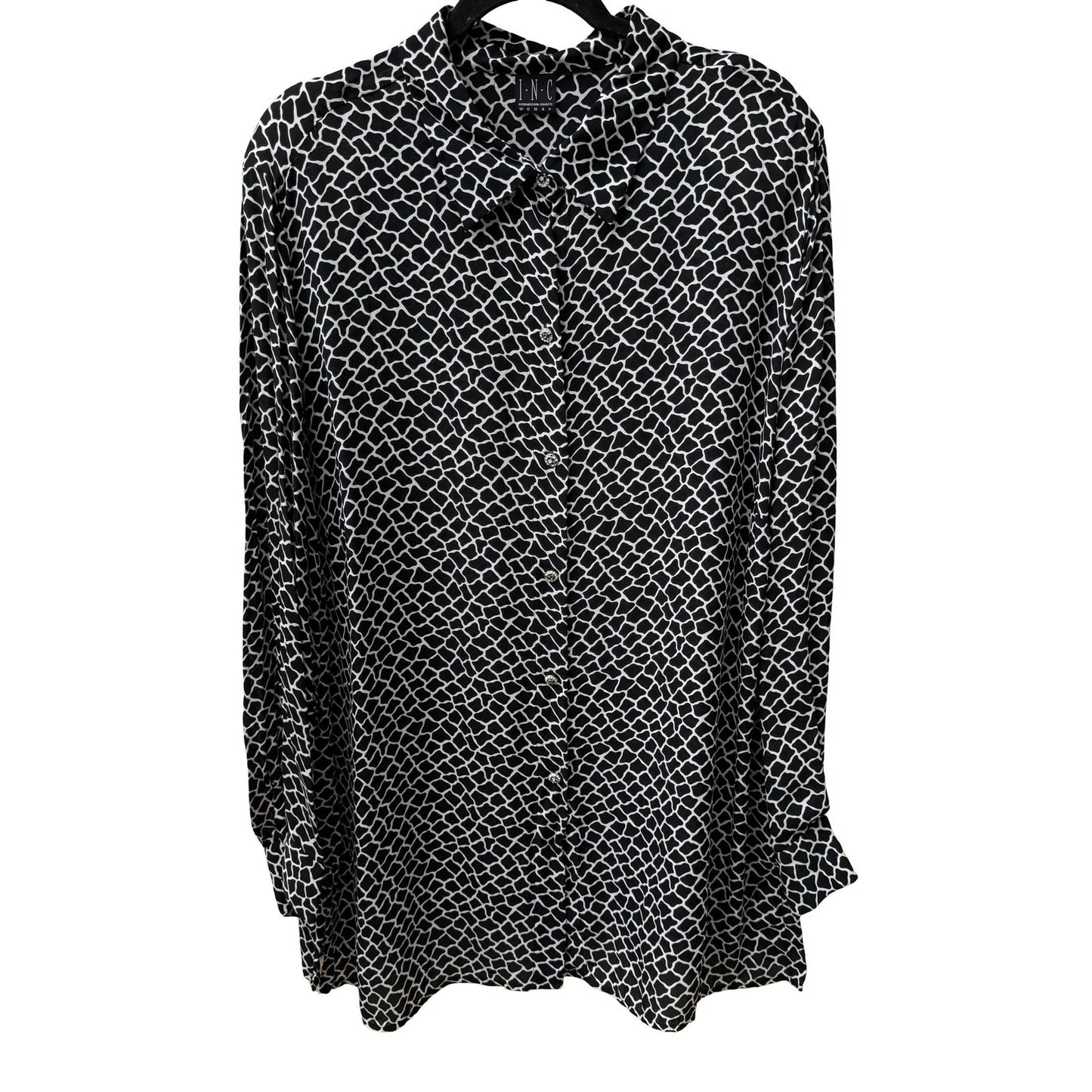 INC International Concept Y2K Mob Wife Giraffe Print Rhinestone Button Blouse 1X