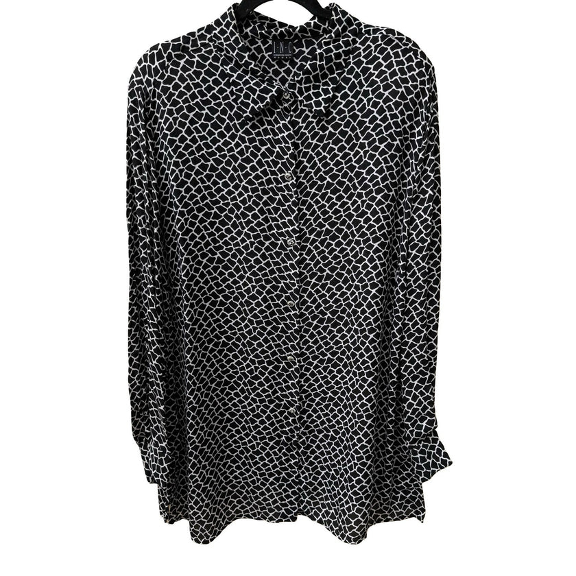 INC International Concept Y2K Mob Wife Giraffe Print Rhinestone Button Blouse 1X