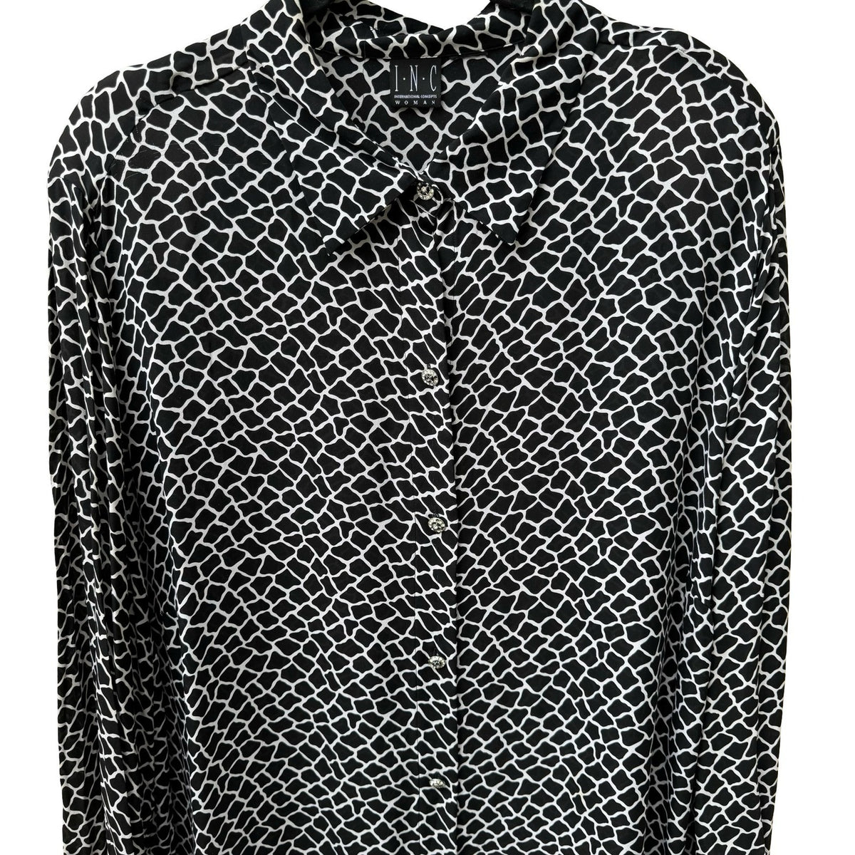 INC International Concept Y2K Mob Wife Giraffe Print Rhinestone Button Blouse 1X