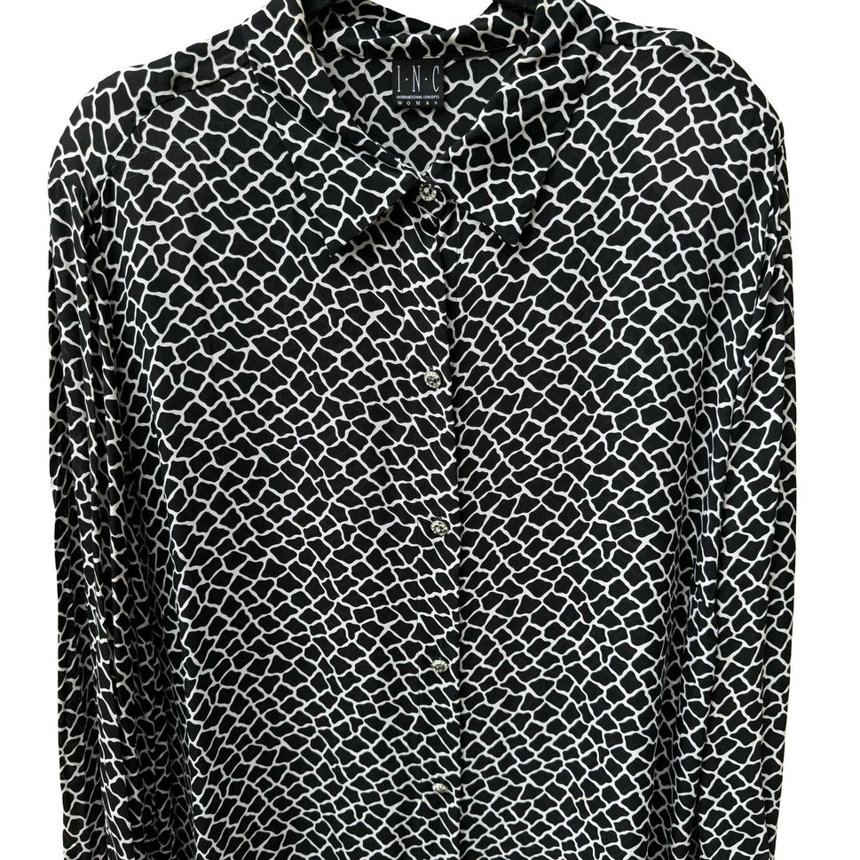 INC International Concept Y2K Mob Wife Giraffe Print Rhinestone Button Blouse 1X