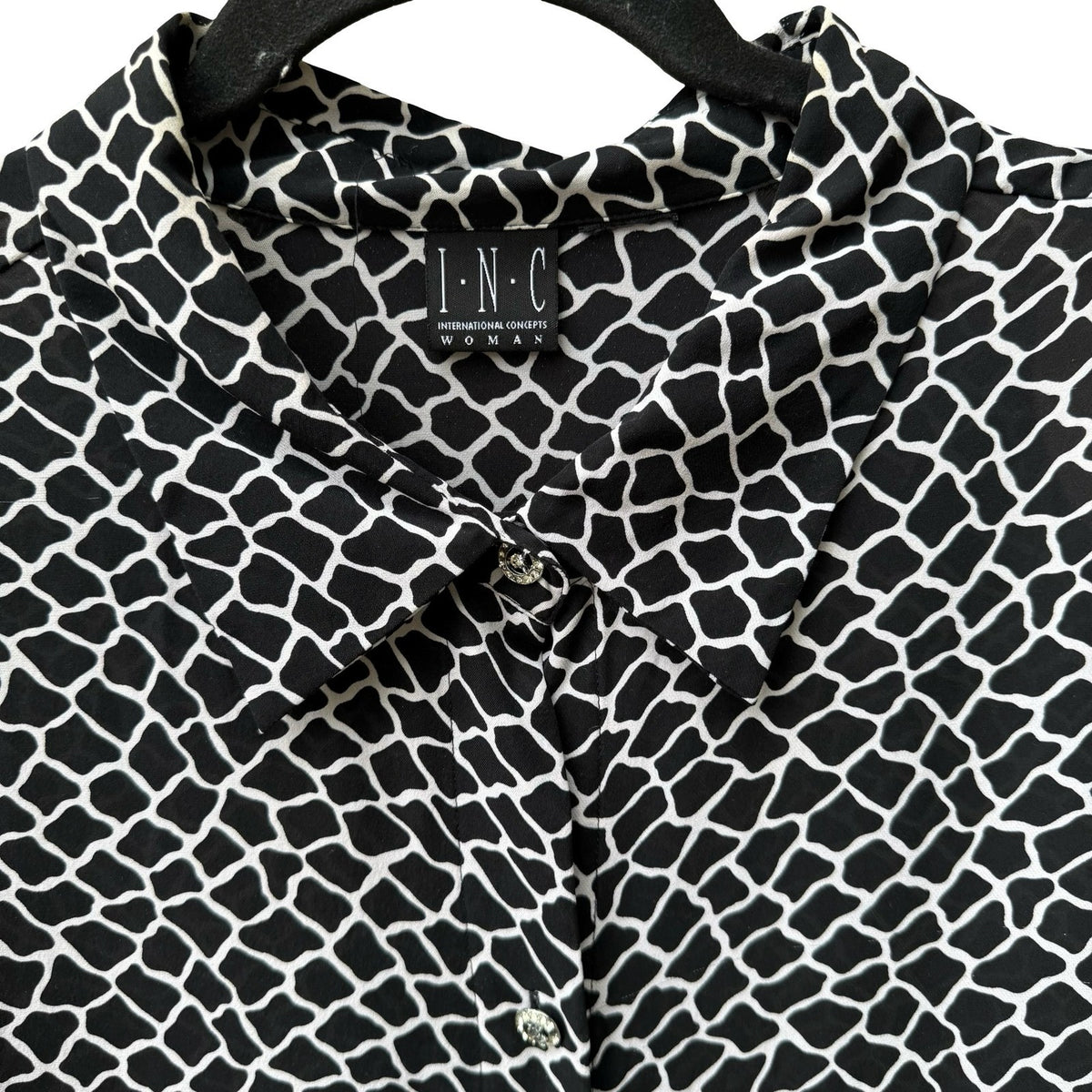INC International Concept Y2K Mob Wife Giraffe Print Rhinestone Button Blouse 1X