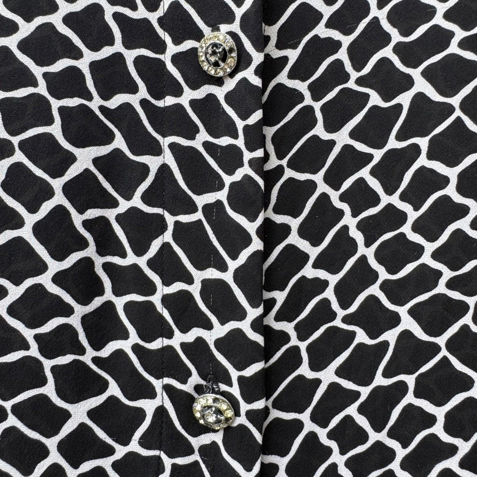 INC International Concept Y2K Mob Wife Giraffe Print Rhinestone Button Blouse 1X
