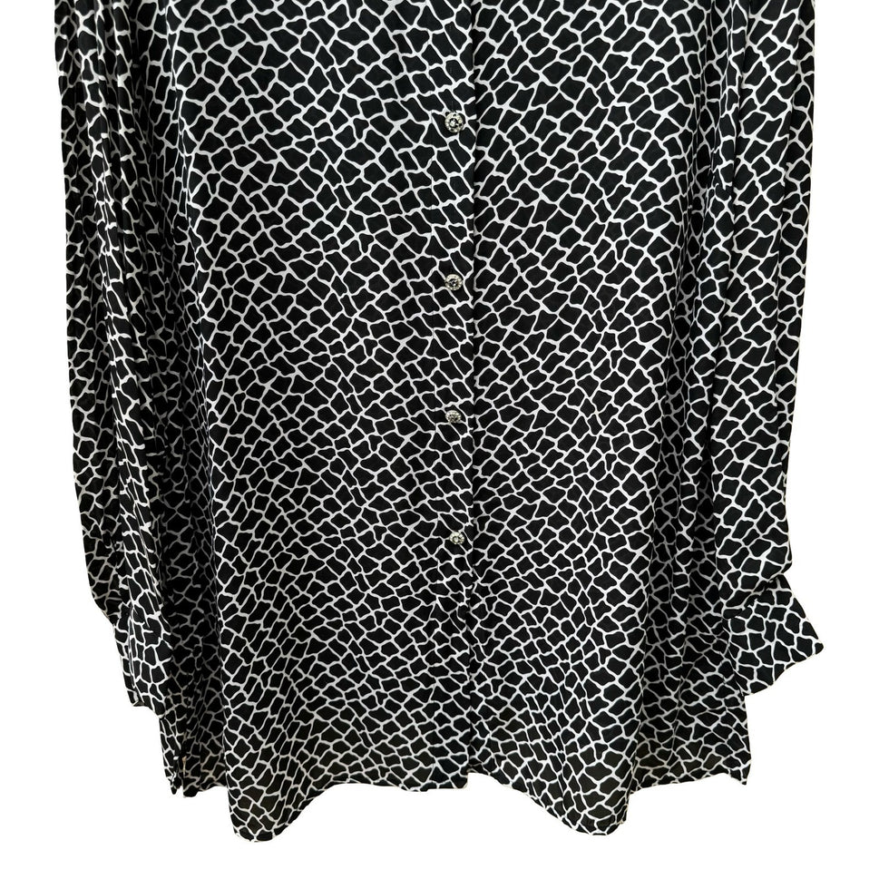 INC International Concept Y2K Mob Wife Giraffe Print Rhinestone Button Blouse 1X