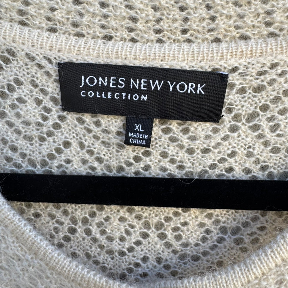 Jones New York Collection Claremont Mohair Blend Pointelle Cardigan XL Cream NEW