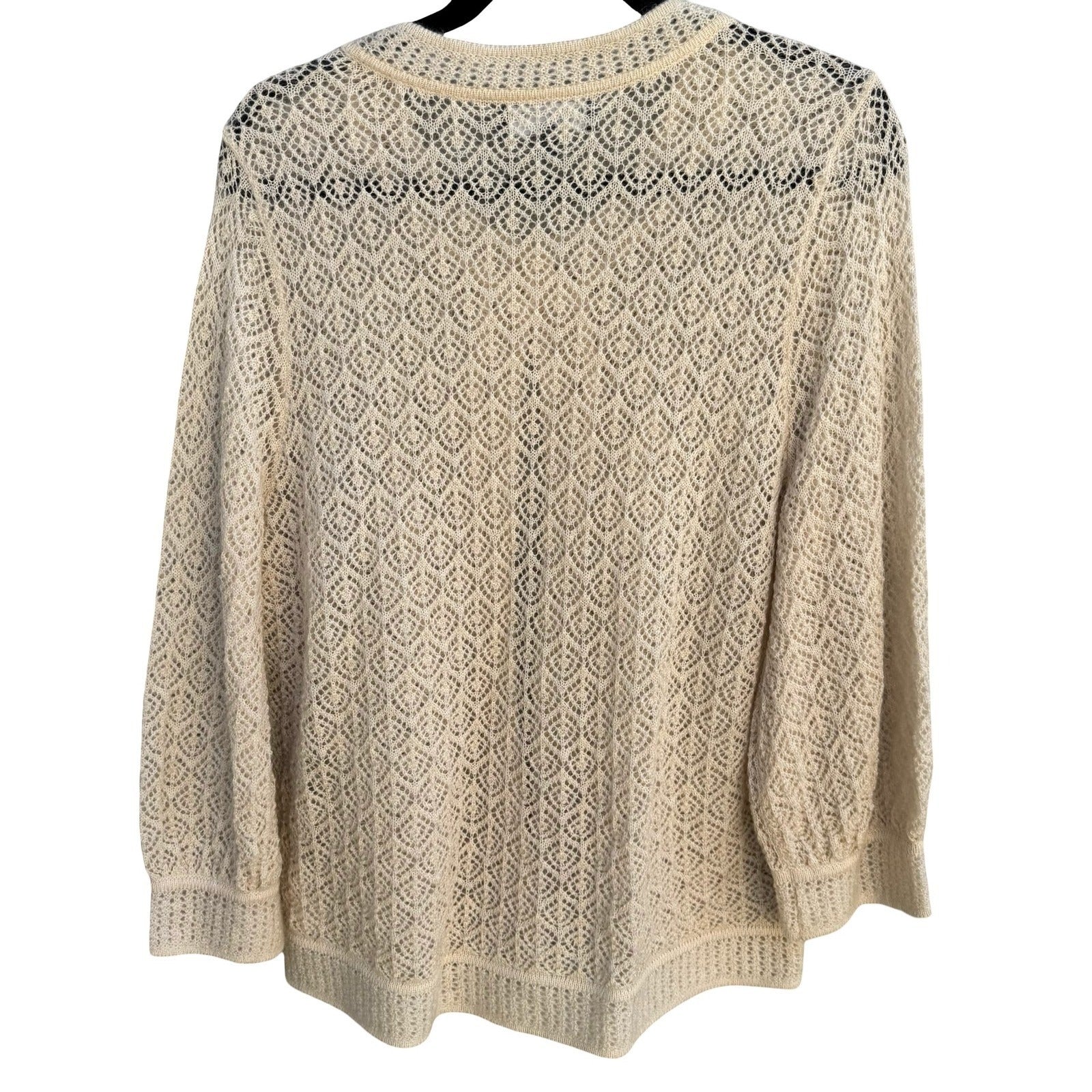 Jones New York Collection Claremont Mohair Blend Pointelle Cardigan XL Cream NEW