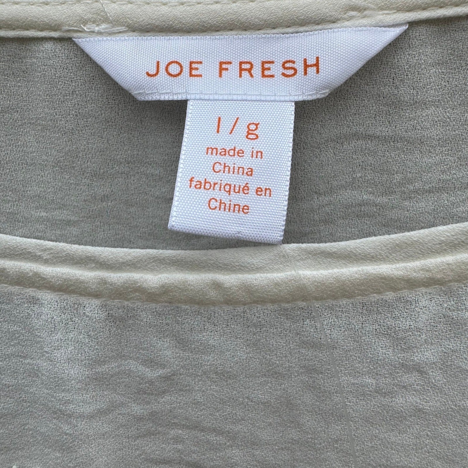 Joe Fresh Cream Lace Overlay Cap Sleeve Coquette Blouse Large Romantic Boho NEW