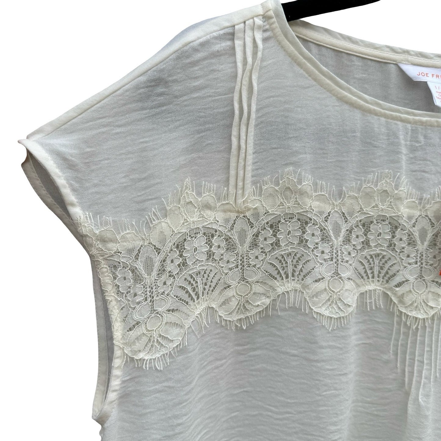 Joe Fresh Cream Lace Overlay Cap Sleeve Coquette Blouse Large Romantic Boho NEW